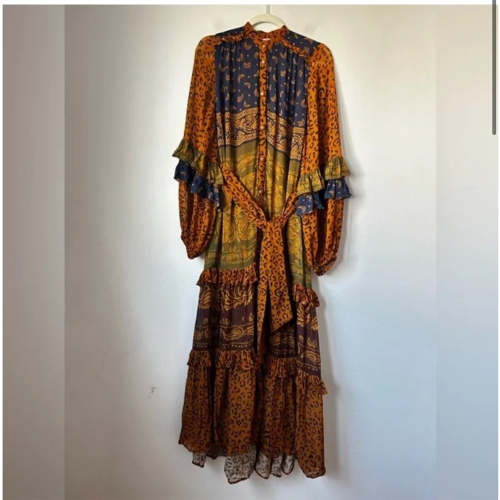 FARM Rio Multicolor Patchwork Maxi Dress - Mustard, Navy, Olive - Picture 11 of 13